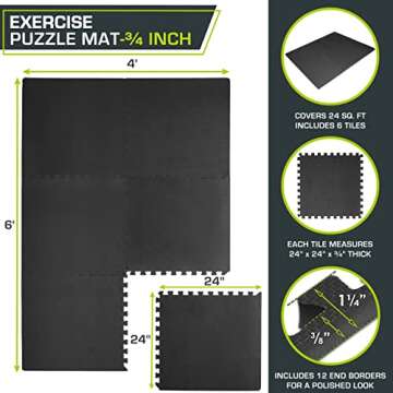 ProsourceFit Extra Thick Puzzle Exercise Mat , EVA Foam Interlocking Tiles for Protective, Cushioned...