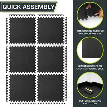 ProsourceFit Extra Thick Puzzle Exercise Mat , EVA Foam Interlocking Tiles for Protective, Cushioned Workout Flooring for Home and Gym Equipment, Black - 3/4 inch - 24 Sq Ft - 6 Tiles