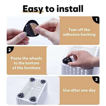 Self Adhesive Mini Caster Wheels, Appliance Wheels Swivel Stainless Paste Universal Appliance Rollers, 360 Degree Rotation Sticky Pulley Appliance Sliders for Kitchen Appliances (Triple-Black-8pcs)