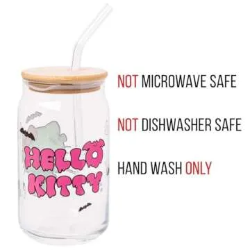 Silver Buffalo Sanrio Hello Kitty Halloween Spooky Frankenstein Glass Jar Tumbler with Bamboo Lid and Glass Straw, 16 ounces