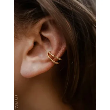Elegant 18K Gold Plated Ear Cuff with Diamonds
