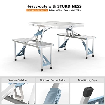 VINGLI Lightweight Folding Picnic Table for 4 Adults