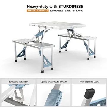 VINGLI Lightweight Folding Picnic Table for 4 Adults