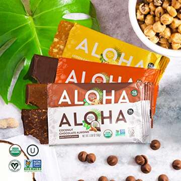 ALOHA Organic Plant Based Protein Bars Trial Pack - 4 Flavors - 1.98oz Bars - Vegan Snacks, Low Suga...