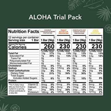 ALOHA Organic Plant Based Protein Bars Trial Pack - 4 Flavors - 1.98oz Bars - Vegan Snacks, Low Sugar, Gluten-Free, Low Carb, Paleo, Non-GMO, Stevia-Free, No Erythritol
