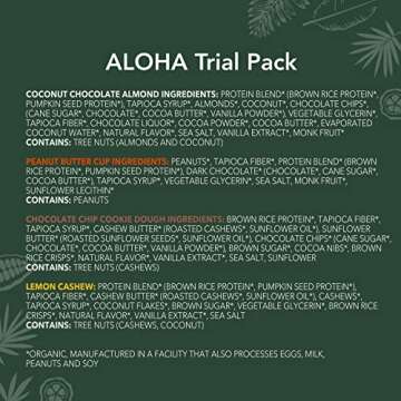 ALOHA Organic Plant Based Protein Bars Trial Pack - 4 Flavors - 1.98oz Bars - Vegan Snacks, Low Sugar, Gluten-Free, Low Carb, Paleo, Non-GMO, Stevia-Free, No Erythritol