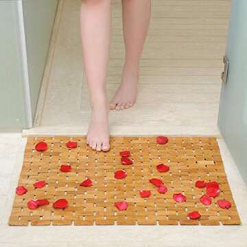 Bamboo Bath Mat for Shower Spa Sauna with Non Slip Feet | Indoor Use for Kitchen Bedroom Bathroom To...