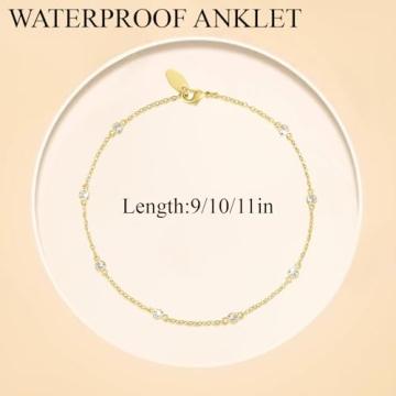 HIROM JOINS 14K Gold Anklets for Women Non Tarnish 1/5 Carat Diamond Ankle Bracelet 14K Gold Ankle Bracelets for Women Waterproof Box Station Chain Design Jewelry for Women 9/10/11in (10.0)