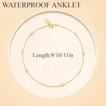 HIROM JOINS 14K Gold Anklets for Women Non Tarnish 1/5 Carat Diamond Ankle Bracelet 14K Gold Ankle Bracelets for Women Waterproof Box Station Chain Design Jewelry for Women 9/10/11in (10.0)