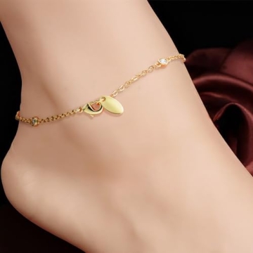 HIROM JOINS 14K Gold Anklets for Women Non Tarnish 1/5 Carat Diamond Ankle Bracelet 14K Gold Ankle Bracelets for Women Waterproof Box Station Chain Design Jewelry for Women 9/10/11in (10.0)
