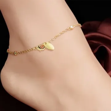 HIROM JOINS 14K Gold Anklets for Women Non Tarnish 1/5 Carat Diamond Ankle Bracelet 14K Gold Ankle Bracelets for Women Waterproof Box Station Chain Design Jewelry for Women 9/10/11in (10.0)