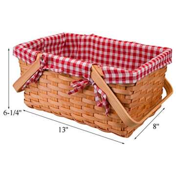 Yesland Picnic Basket, Natural Woven Basket with Double Folding Handles, Woodchip Basket & Organizer...