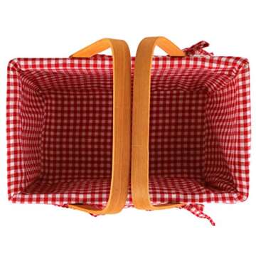 Yesland Picnic Basket, Natural Woven Basket with Double Folding Handles, Woodchip Basket & Organizer Blanket Storage for Egg Gathering, Wedding, Candy Gift & Toy (13 x 8 x 6-1/4 Inches)