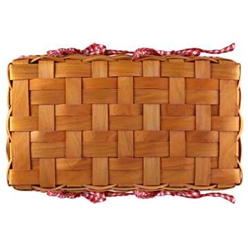 Yesland Picnic Basket, Natural Woven Basket with Double Folding Handles, Woodchip Basket & Organizer Blanket Storage for Egg Gathering, Wedding, Candy Gift & Toy (13 x 8 x 6-1/4 Inches)