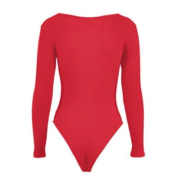 Red Deep V Neck Long Sleeve Bodysuit with Bowknot Design