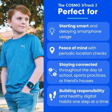 COSMO JrTrack 2 Kid’s Smartwatch | 4G Phone Calling & Text Messaging | GPS Tracker Watch for Kids ...