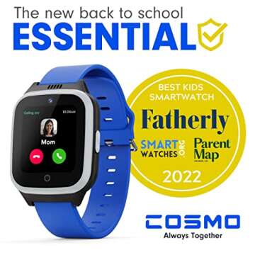 COSMO JrTrack 2 Kid’s Smartwatch | 4G Phone Calling & Text Messaging | GPS Tracker Watch for Kids | Pre-Installed SIM Card & Flexible COSMO Data Plans | Children’s Phone Alternative (Blue)