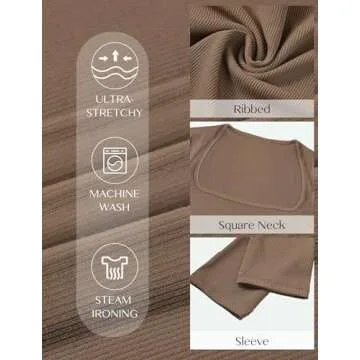 Buauty Women's Crop Tops Square Neck Shirts Long Sleeve Cropped Tshirts Fitted Tees Ribbed Basic Clothes Sexy Y2k Casual 2024 Coffee