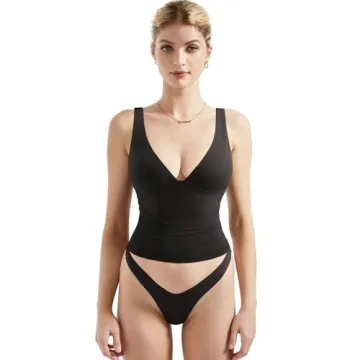 SUUKSESS Women's Sexy V-Neck Sleeveless Crop Top - Double Lined Y2K Fashion