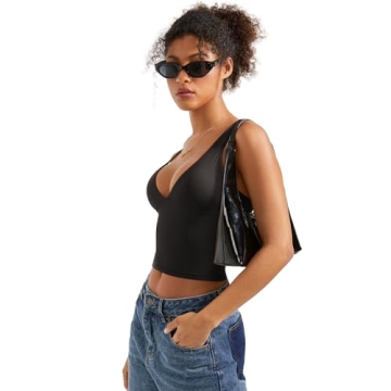 SUUKSESS Women's Sexy V-Neck Sleeveless Crop Top Y2K