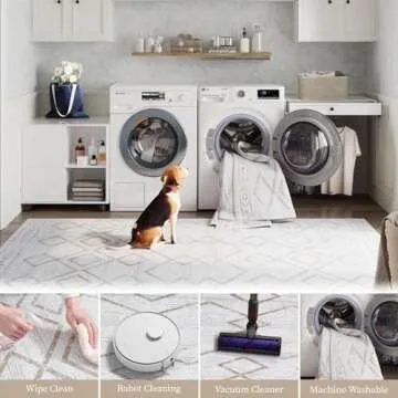 jinchan Moroccan 5x7 Area Rugs for Bedroom - Machine Washable Soft Modern Geometric Stain Resistant Non-Slip Ultra-Thin Low-Pile Faux Wool Carpet for Living Room Kitchen Dining Room (5x7ft,Taupe)