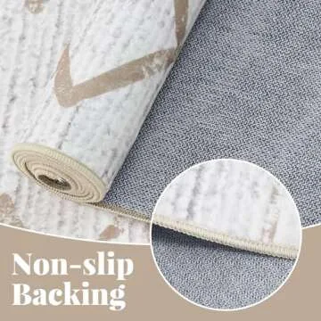 jinchan Moroccan 5x7 Area Rugs for Bedroom - Machine Washable Soft Modern Geometric Stain Resistant Non-Slip Ultra-Thin Low-Pile Faux Wool Carpet for Living Room Kitchen Dining Room (5x7ft,Taupe)