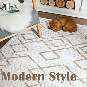 jinchan Moroccan 5x7 Area Rugs for Bedroom - Machine Washable Soft Modern Geometric Stain Resistant Non-Slip Ultra-Thin Low-Pile Faux Wool Carpet for Living Room Kitchen Dining Room (5x7ft,Taupe)