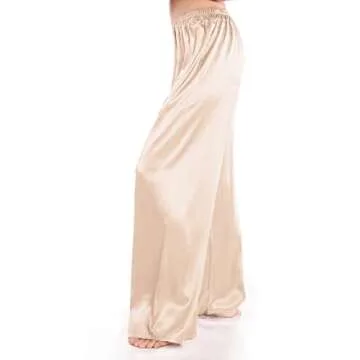 Wantschun Womens Wide Leg Pajama Pants Satin Silk Casual Loose Elastic Waist Lounge Pants Pj Bottoms Longer Length - Champagne ; M
