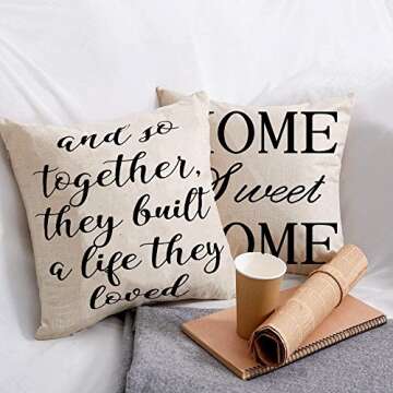 FOOZOUP Farmhouse Style Decorative Throw Pillow Case Cushion Cover 18" x 18" for Sofa Couch Home Sweet Home Cotton Linen and So Together They Built a Life They Loved