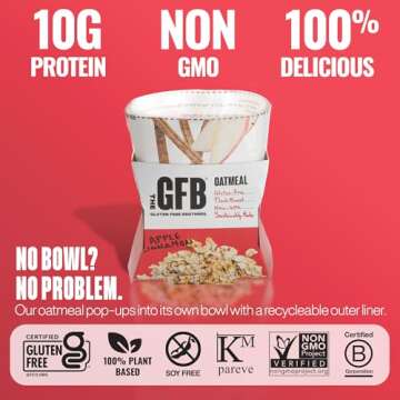 The GFB Apple Cinnamon Protein Oatmeal Cups - Unique Pop-Up Bowl - Gluten Free, Plant Based, Non GMO, Sustainably Made - Ridiculously Tasty, Healthy, Vegan Protein Instant Oatmeal, 2 oz (6 Count)