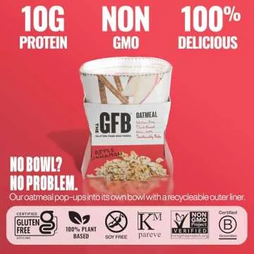 The GFB Apple Cinnamon Protein Oatmeal Cups - Unique Pop-Up Bowl - Gluten Free, Plant Based, Non GMO, Sustainably Made - Ridiculously Tasty, Healthy, Vegan Protein Instant Oatmeal, 2 oz (6 Count)