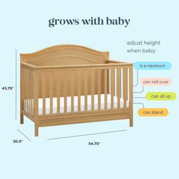 DaVinci Charlie 4-in-1 Convertible Crib - GREENGUARD Gold Certified - Wooden Baby Crib Convertible to Toddler Bed, Daybed, and Full-Size Baby Bed with 4 Adjustable Heights - Easy to Assemble - Honey