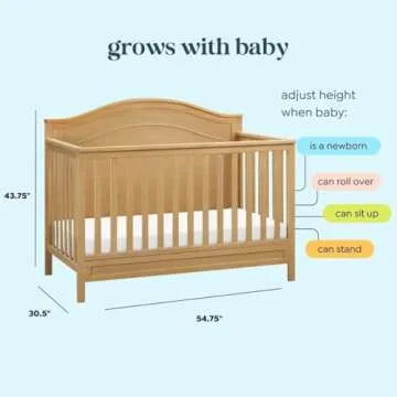 DaVinci Charlie 4-in-1 Convertible Crib - GREENGUARD Gold Certified - Wooden Baby Crib Convertible to Toddler Bed, Daybed, and Full-Size Baby Bed with 4 Adjustable Heights - Easy to Assemble - Honey