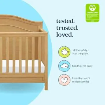 DaVinci Charlie 4-in-1 Convertible Crib - GREENGUARD Gold Certified - Wooden Baby Crib Convertible to Toddler Bed, Daybed, and Full-Size Baby Bed with 4 Adjustable Heights - Easy to Assemble - Honey