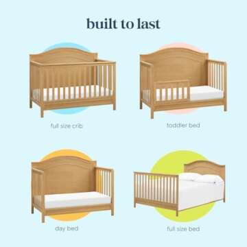 DaVinci Charlie 4-in-1 Convertible Crib - GREENGUARD Gold Certified - Wooden Baby Crib Convertible to Toddler Bed, Daybed, and Full-Size Baby Bed with 4 Adjustable Heights - Easy to Assemble - Honey