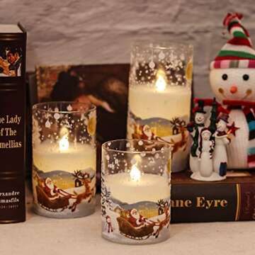 DRomance Santa Claus Glass Flameless Candles Battery Operated Remote and Timer Real Wax LED Flickeri...