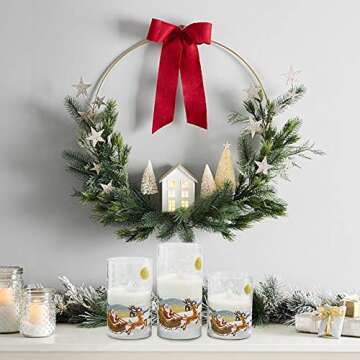 DRomance Santa Claus Glass Flameless Candles Battery Operated Remote and Timer Real Wax LED Flickering Pillar Candles White Cold Light Window Christmas Holiday Decor D3 x H4, 5", 6"