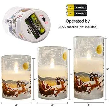 DRomance Santa Claus Glass Flameless Candles Battery Operated Remote and Timer Real Wax LED Flickering Pillar Candles White Cold Light Window Christmas Holiday Decor D3 x H4, 5", 6"