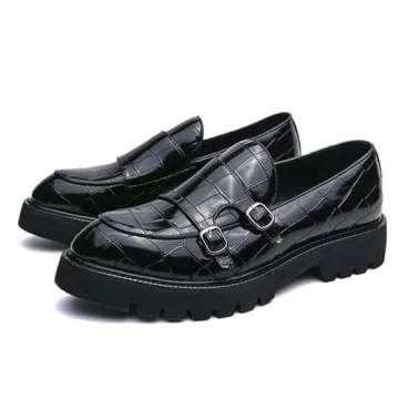 Men's Slip-On Patent Leather Loafers with Double Buckle