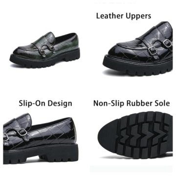 Men's Slip-On Patent Leather Loafers with Double Buckle
