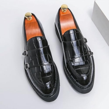 Men's Slip-On Patent Leather Loafers with Double Buckle