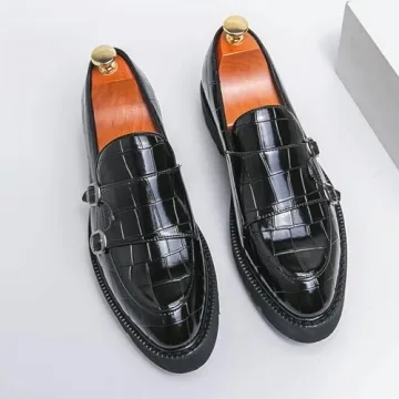 Men's Slip-On Patent Leather Loafers with Double Buckle
