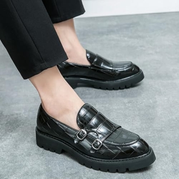 Men's Slip-On Patent Leather Loafers with Double Buckle