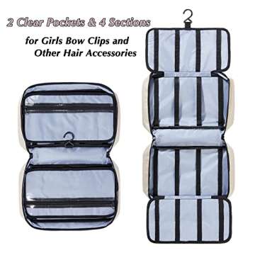 HUHYNN Hair Accessories Organizer for Girls, Hair Accessories Storage Bag, Hair Bow Storage Organaizer for Girls with Multi-Compartments, Baby Hair Accessories Organizer for Travel (Beige)