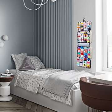 HUHYNN Hair Accessories Organizer for Girls, Hair Accessories Storage Bag, Hair Bow Storage Organaizer for Girls with Multi-Compartments, Baby Hair Accessories Organizer for Travel (Beige)