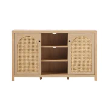 Walker Edison Modern Arched Rattan 2-Door Sideboard, 58 Inch, Coastal Oak