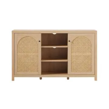 Walker Edison Modern Arched Rattan 2-Door Sideboard, 58 Inch, Coastal Oak