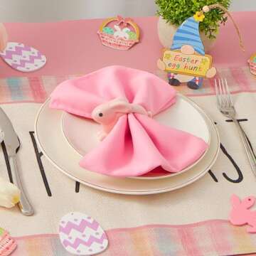 APTWOW Easter Bunny Napkin Rings Set of 4 - Porcelain Pink Easter Rabbit Napkin Holder, Vintage Napk...