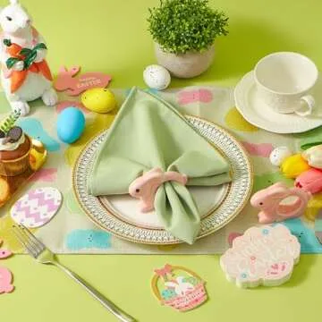 APTWOW Easter Bunny Napkin Rings Set of 4 - Porcelain Pink Easter Rabbit Napkin Holder, Vintage Napkin Rings for Birthday Wedding Party Banquet Table Decor