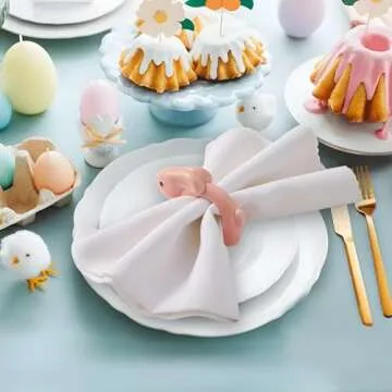 APTWOW Easter Bunny Napkin Rings Set of 4 - Porcelain Pink Easter Rabbit Napkin Holder, Vintage Napkin Rings for Birthday Wedding Party Banquet Table Decor